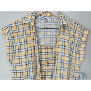 CraveFame 2pc Yellow Plaid Tie Front Blouse